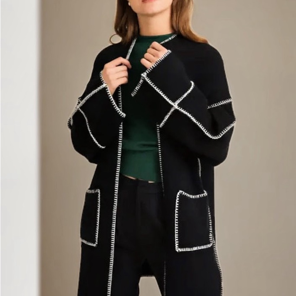 Gilli Black Cardigan with White Trim